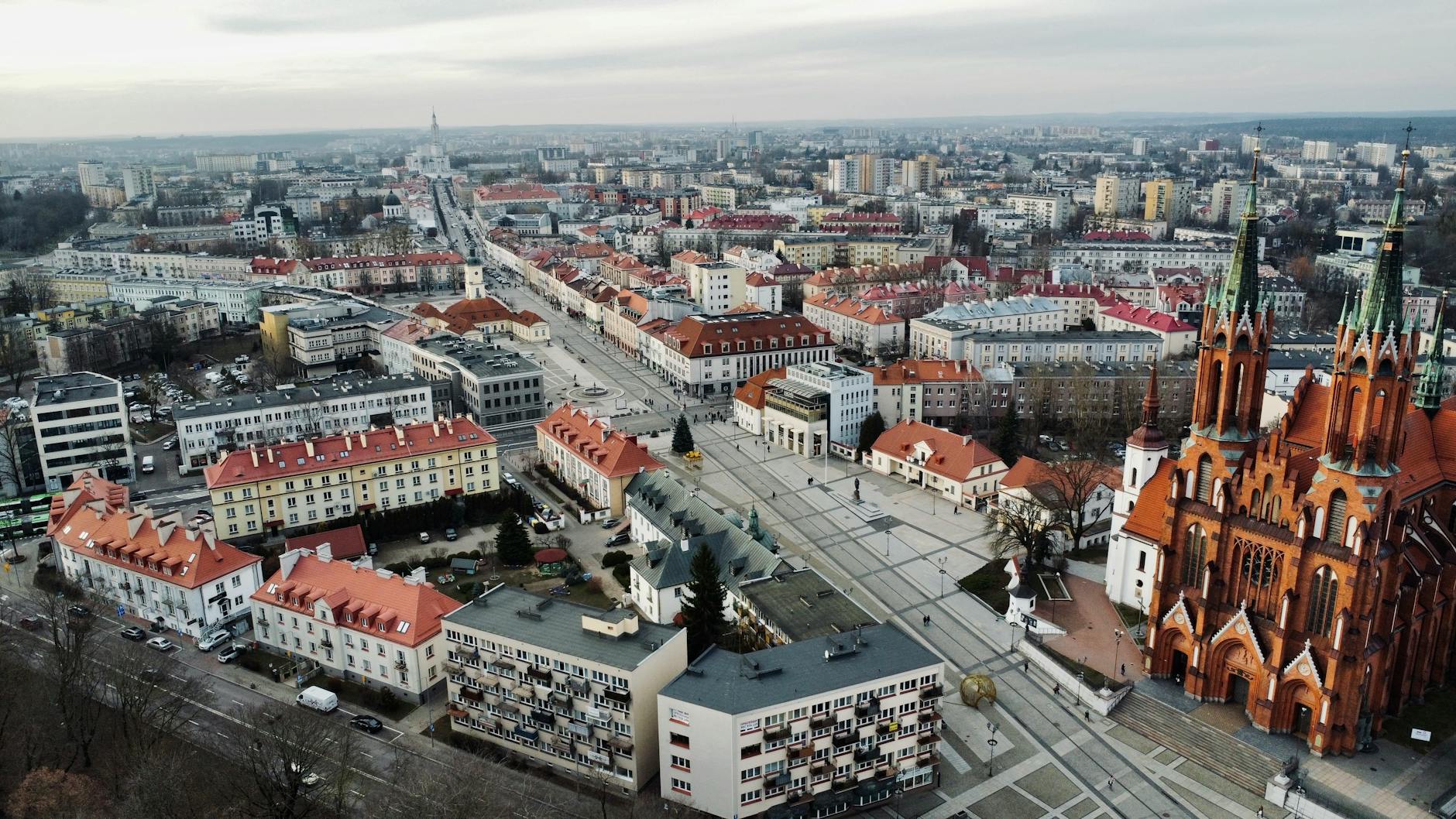 Herb Cieszyna z tekstem 'Praca w Cieszynie: Ogłoszenie Burmistrza Miasta'